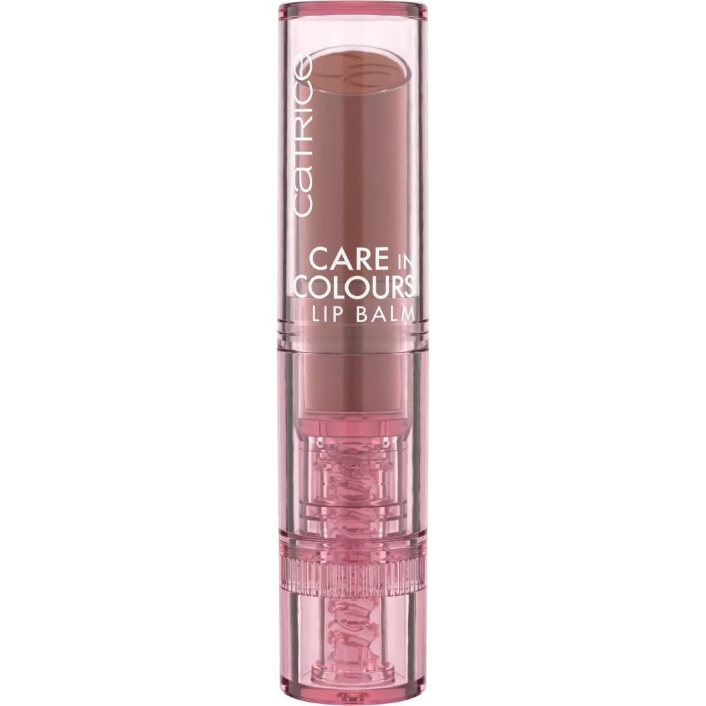 Lippenbalsam in transparenter Hülse. Auf dem Lippenstift steht "Catrice Care in Colours".