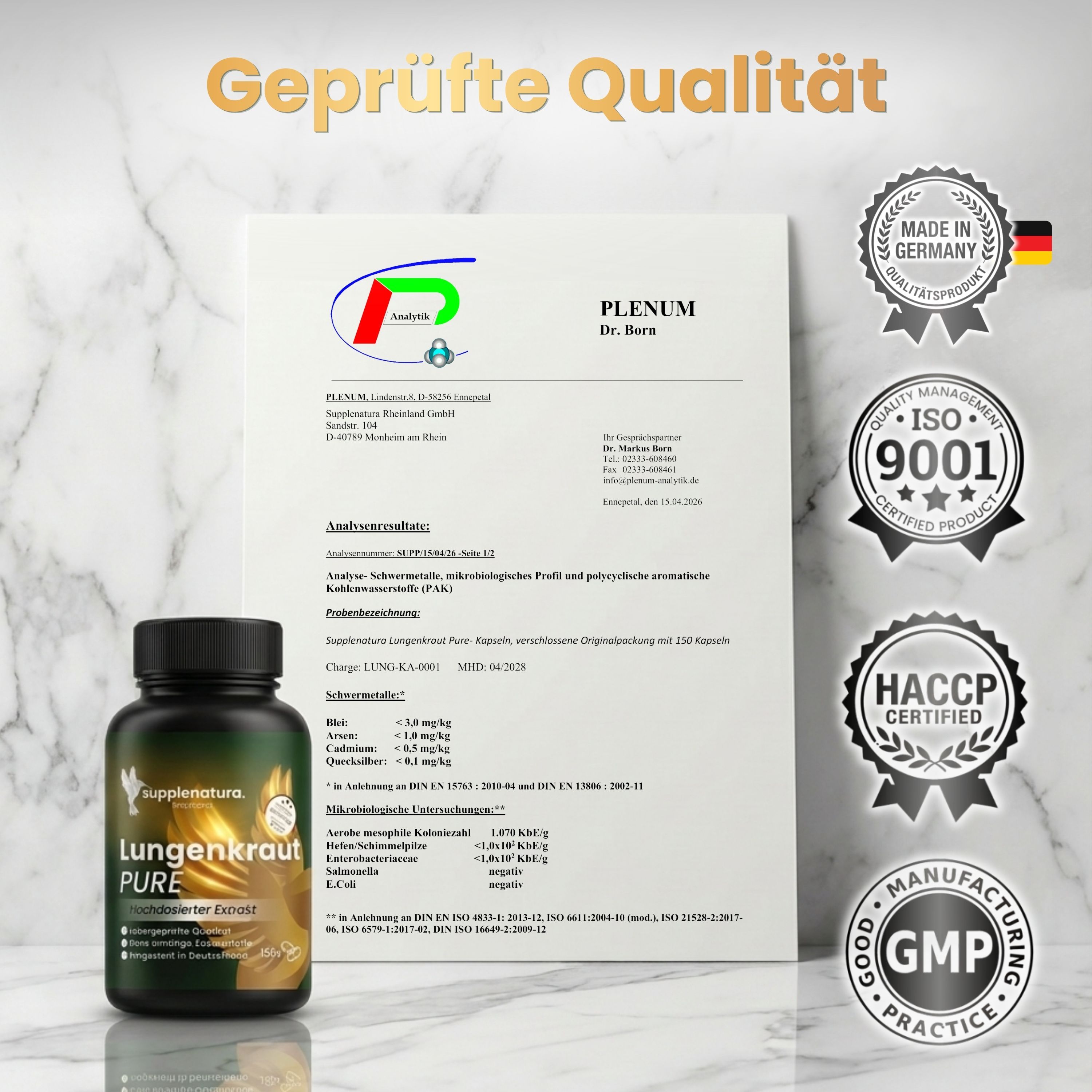 supplenatura Rheinland® Lungenkraut Kapseln - 400mg hochdosierter Lungenkrautextrakt