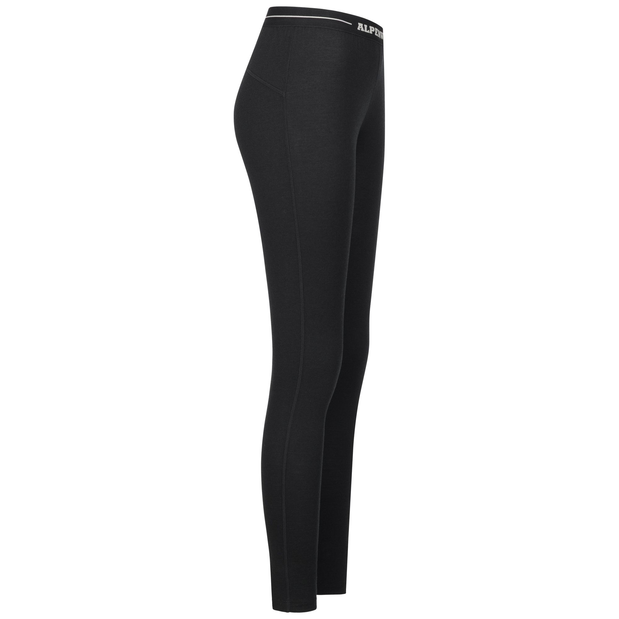 Seitenansicht einer schwarzen Damen-Leggings aus 100% Merinowolle.
