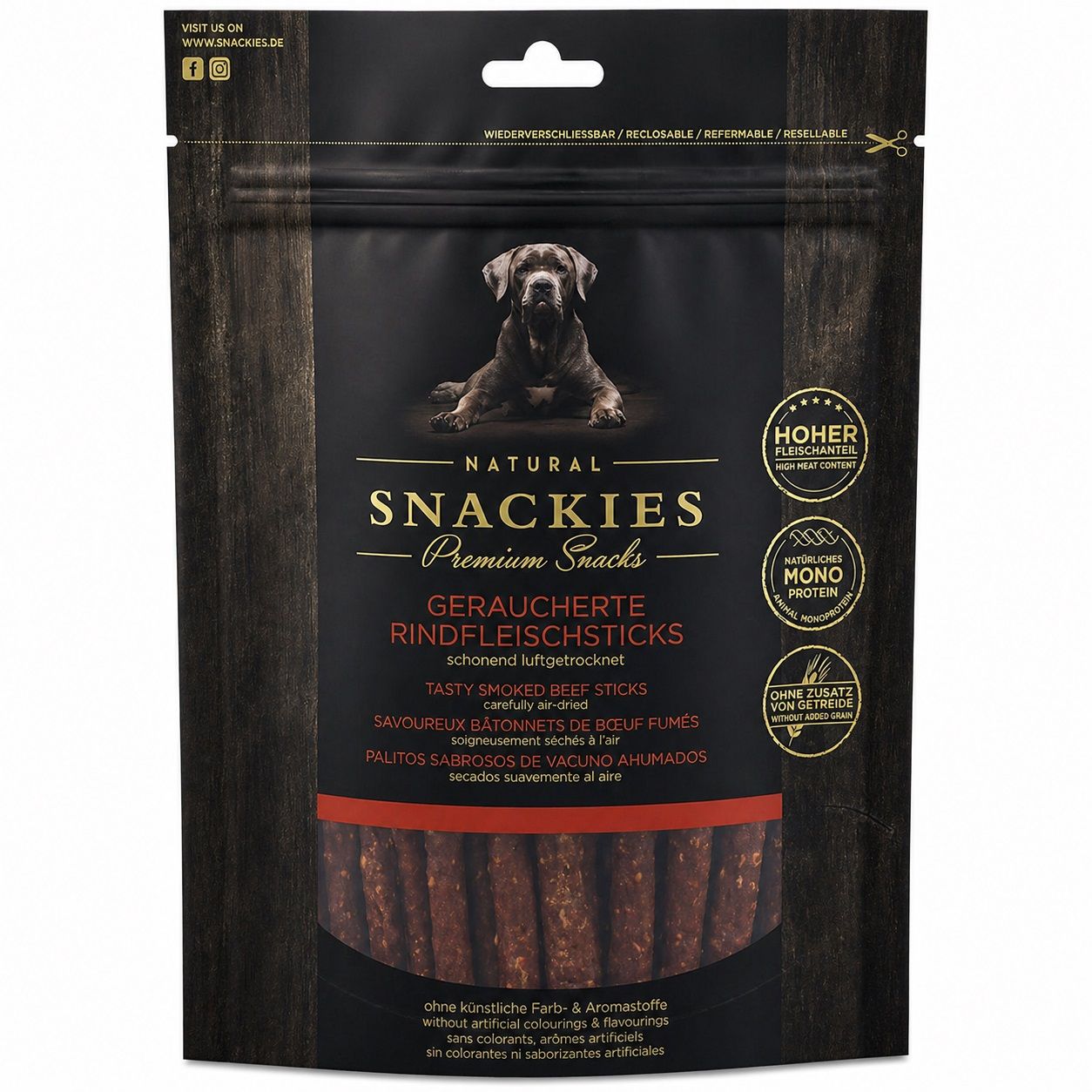 Snackies Geräucherte Rindfleischsticks - Monoprotein Hundesnack 400 g Futter