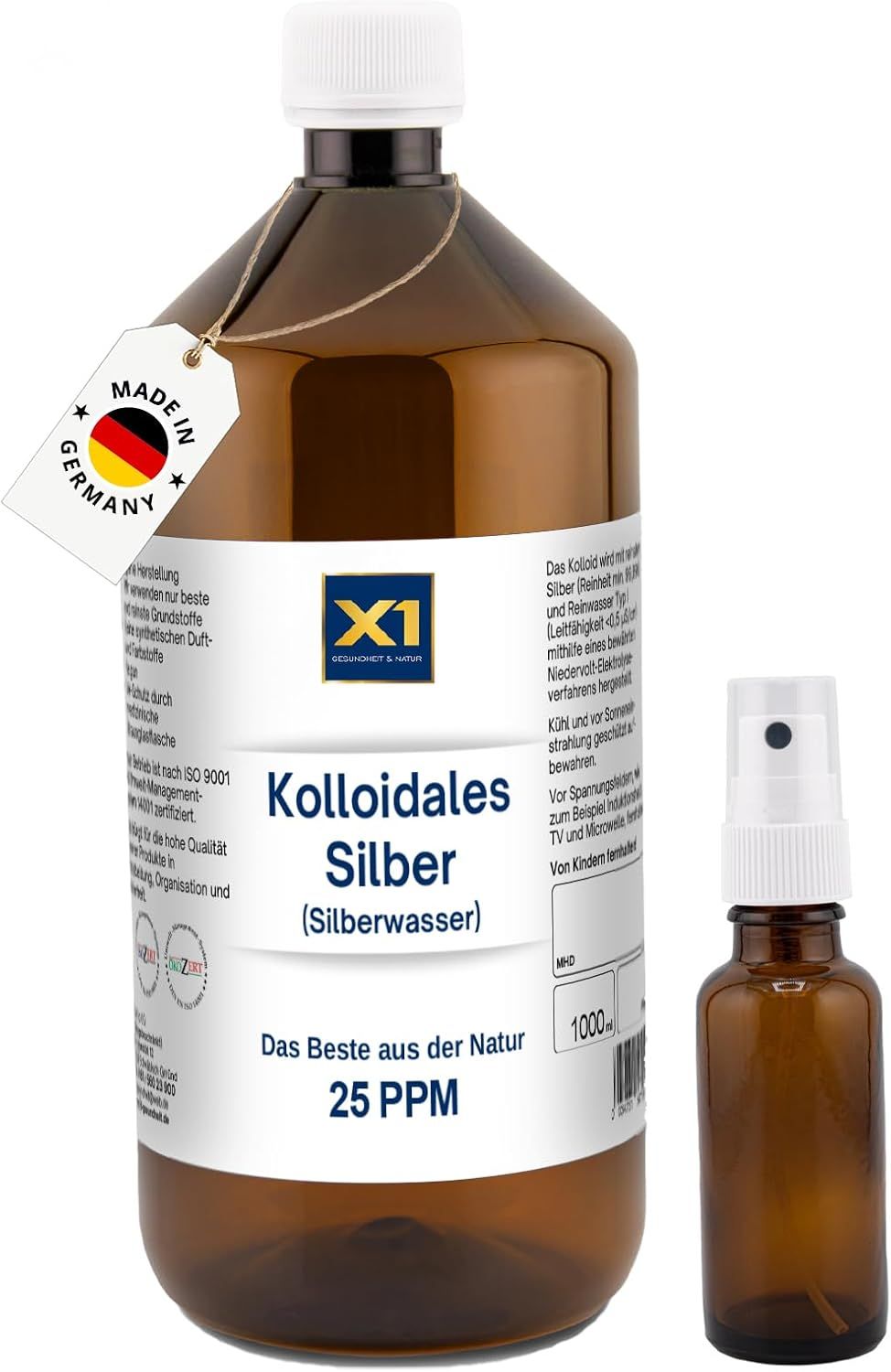 X1 Kolloidales Silber (Silberwasser) 25ppm 1000 ml