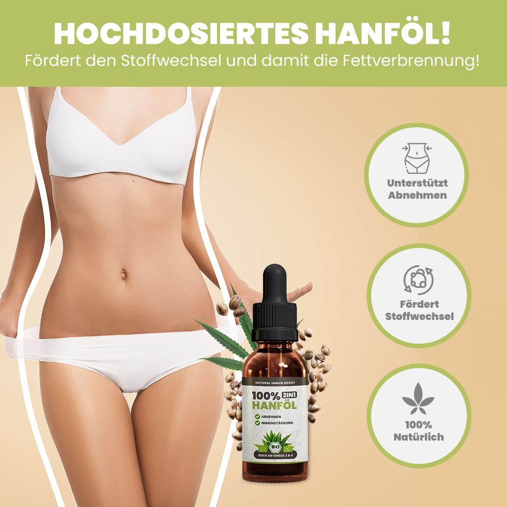 SANUUS® 2IN1 Bio Hanföl 100ml fürs Immunsystem & zum Abnehmen mit Omega-3-6-9