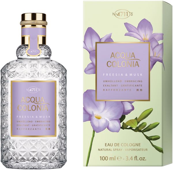 No.4711 Acqua Colonia Freesia & Musk Eau de Cologne Flasche und Karton.