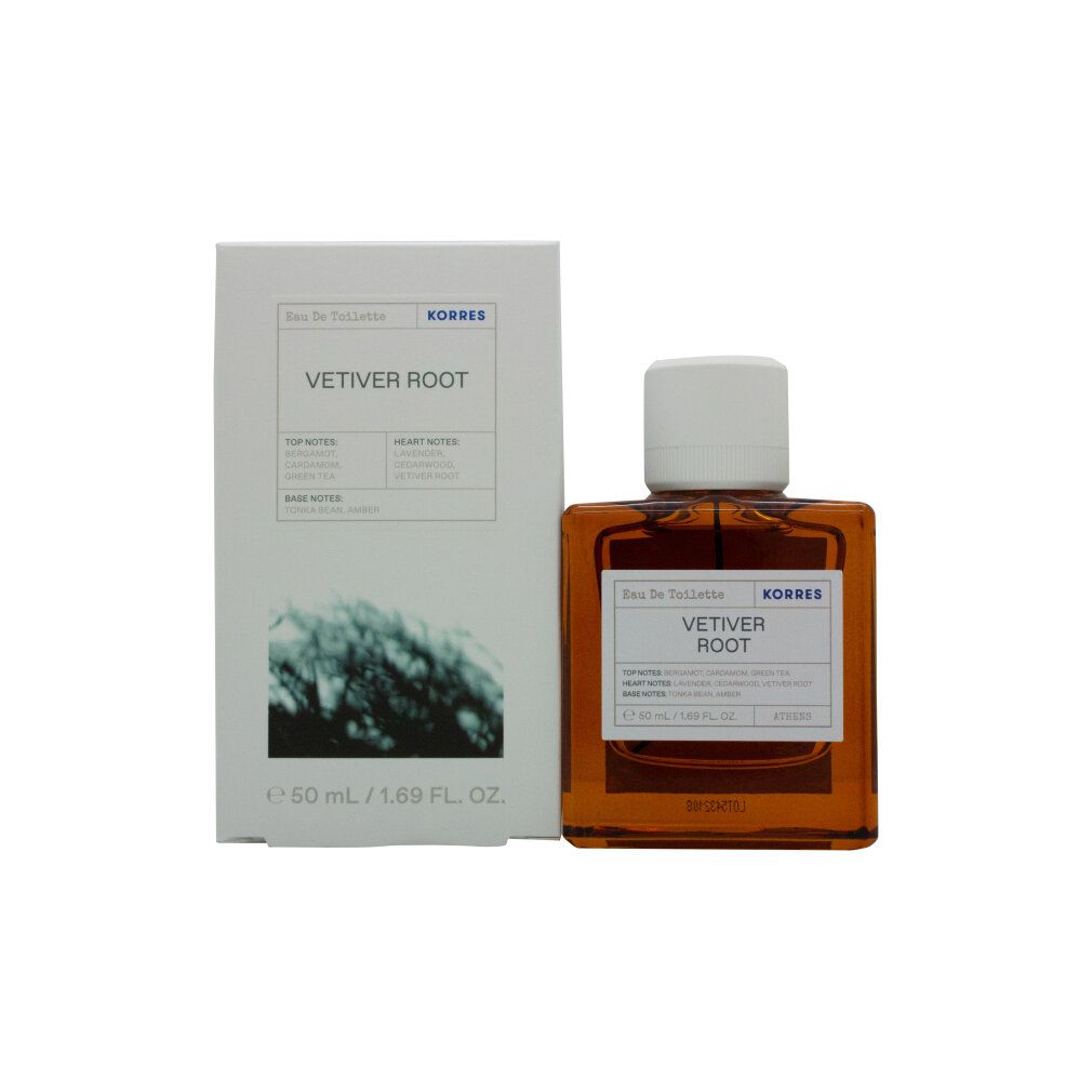 Korres Vetiver Root Eau de Toilette Flakon und Verpackung.