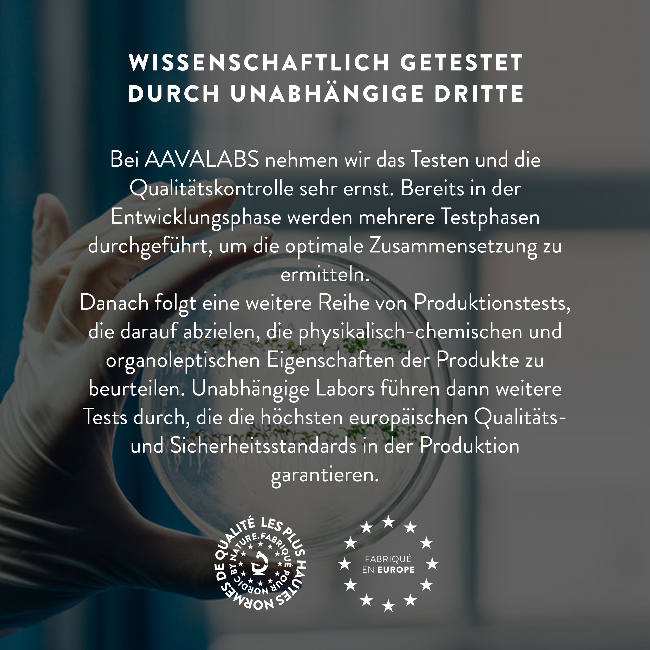 Text. Aufschrift: Wissenschaftlich getestet durch unabhängige Dritte.