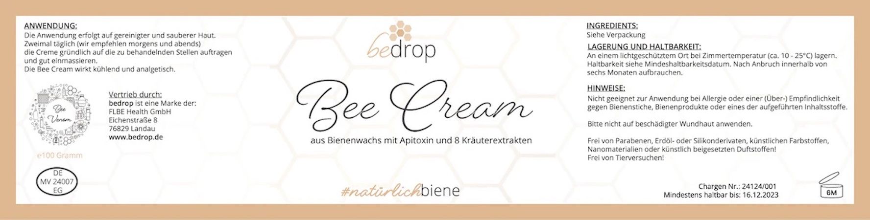 bedrop Vorteilsset:  Bee Cream Bienengiftsalbe und 8 Kräuterextrakten im 3er Set