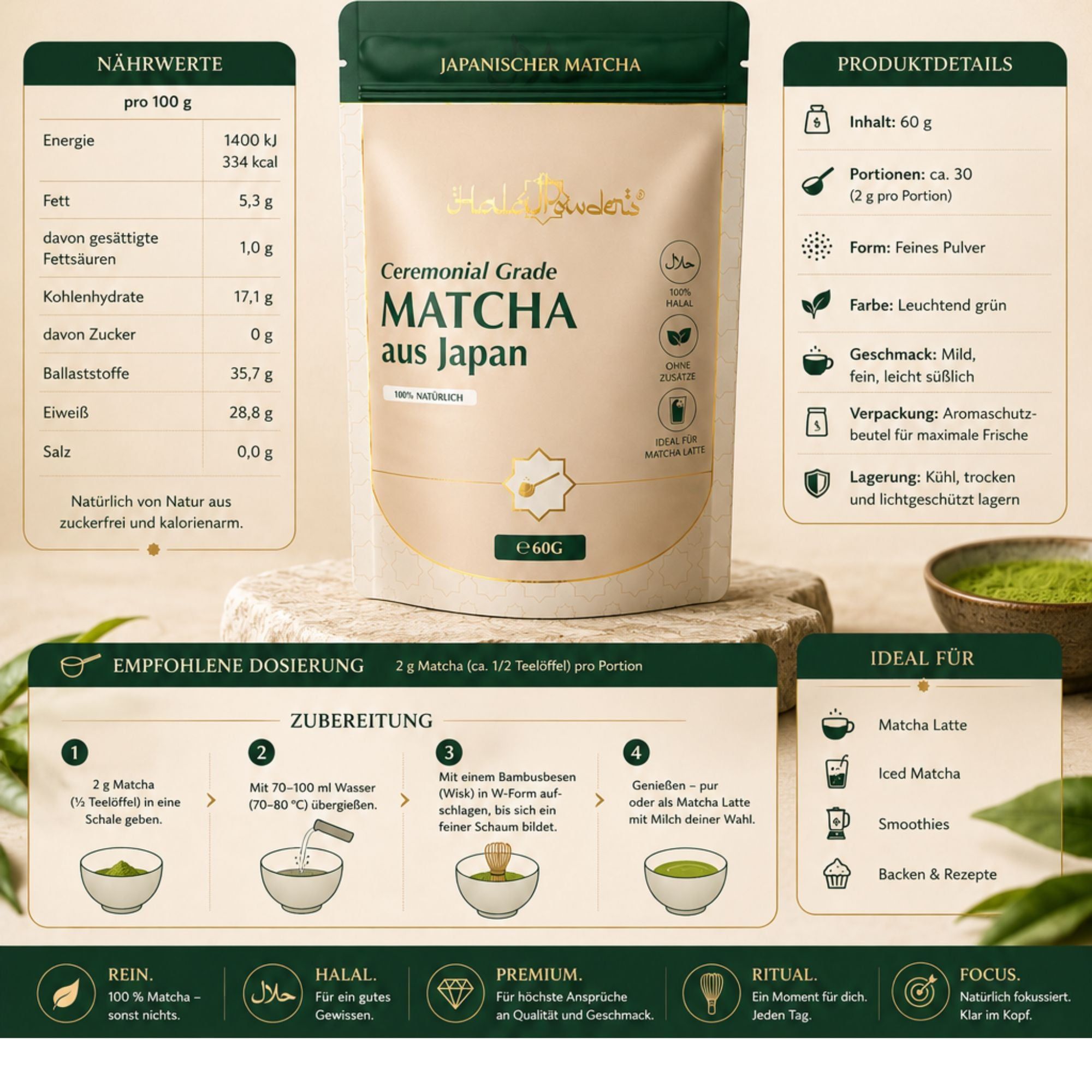 Halal Food - Ceremonial Grade Matcha (Grüntee) - aus Japan