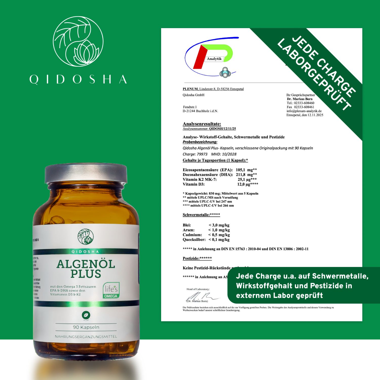 QIDOSHA Algenöl Plus: Omega 3 Fettsäuren aus veganer Quelle plus die Vitamine D & K