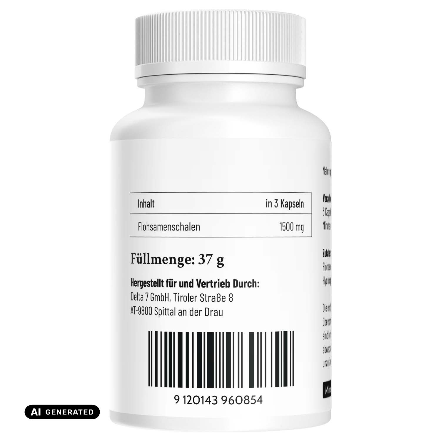 Flasche Flohsamen Balance Kapseln mit 60 Kapseln, mit Informationen zu Inhaltsstoffen.