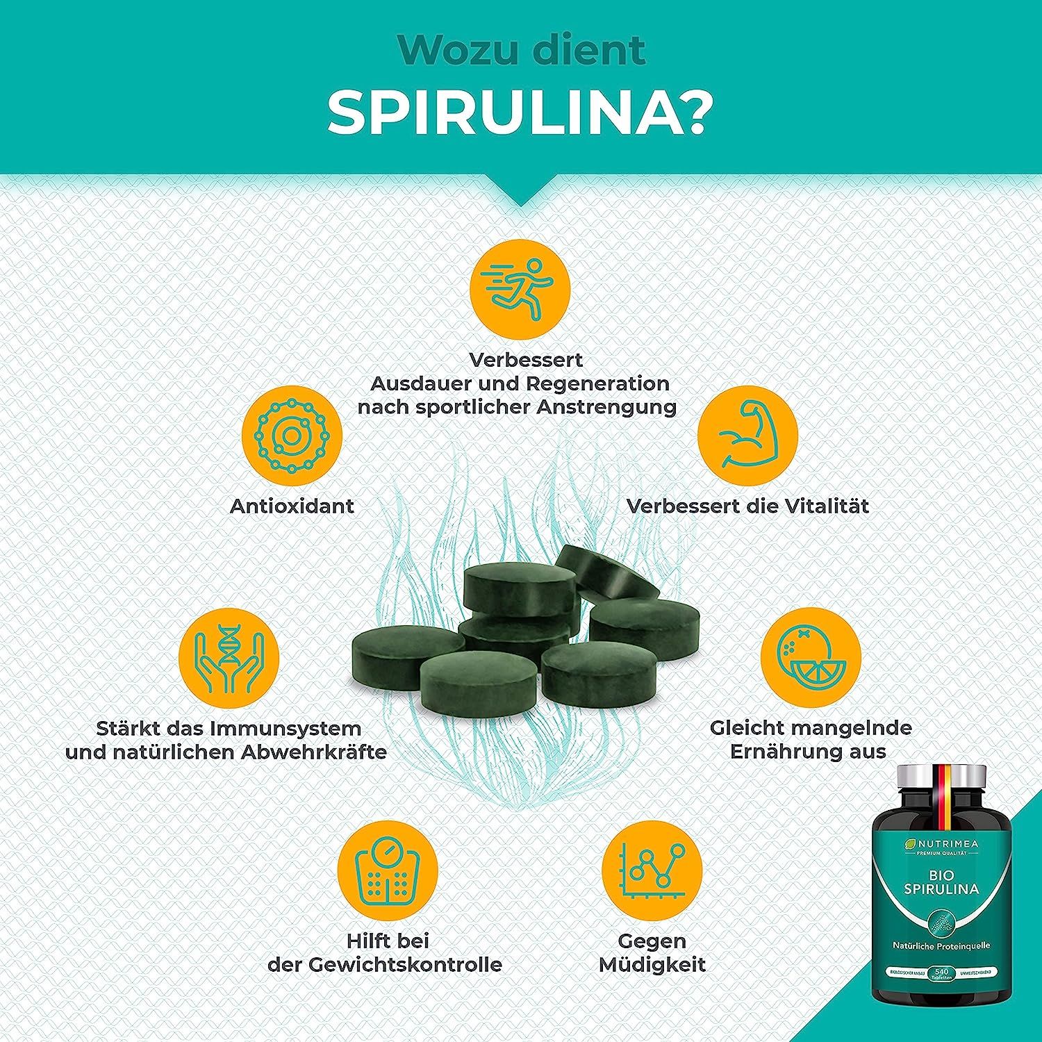 Nutrimea Spirulina Presslinge | ZERTIFIZIERTE BIO-QUALITÄT | Laborgeprüft & Ohne Zusätze