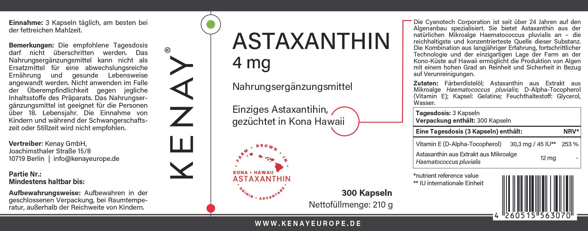 Astaxanthin 4mg|| Nahrungsergänzungsmittel | KENAY®