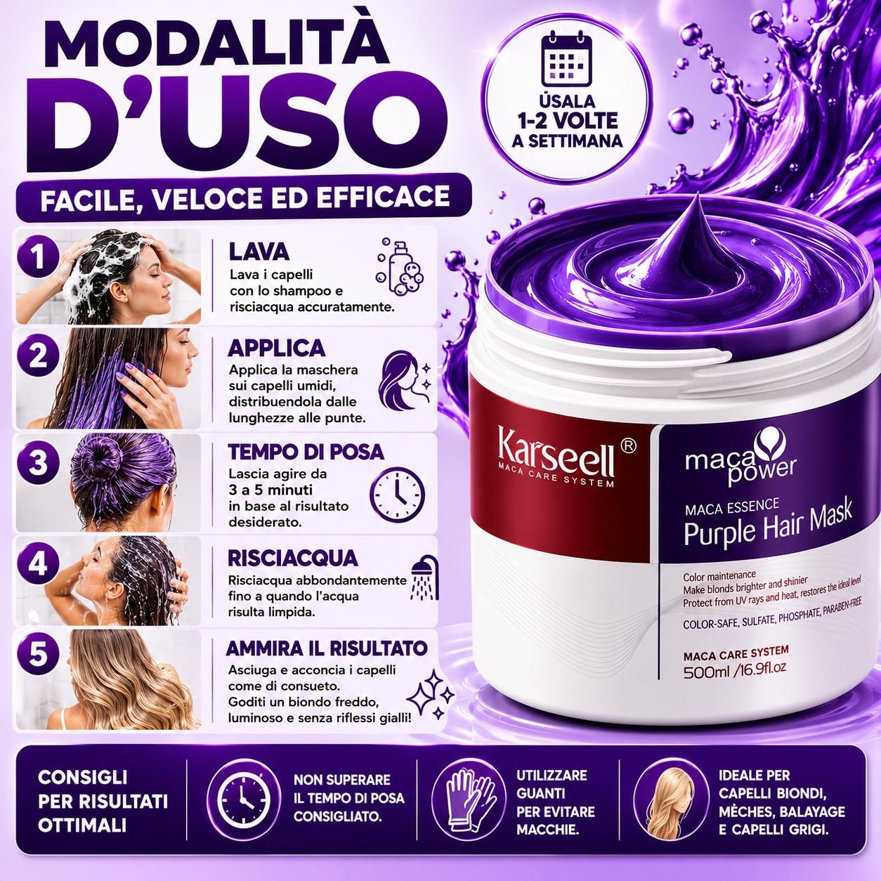 KARSEELL Violette Anti-Gelbstich-Haarmaske für Blond Platin und Grau