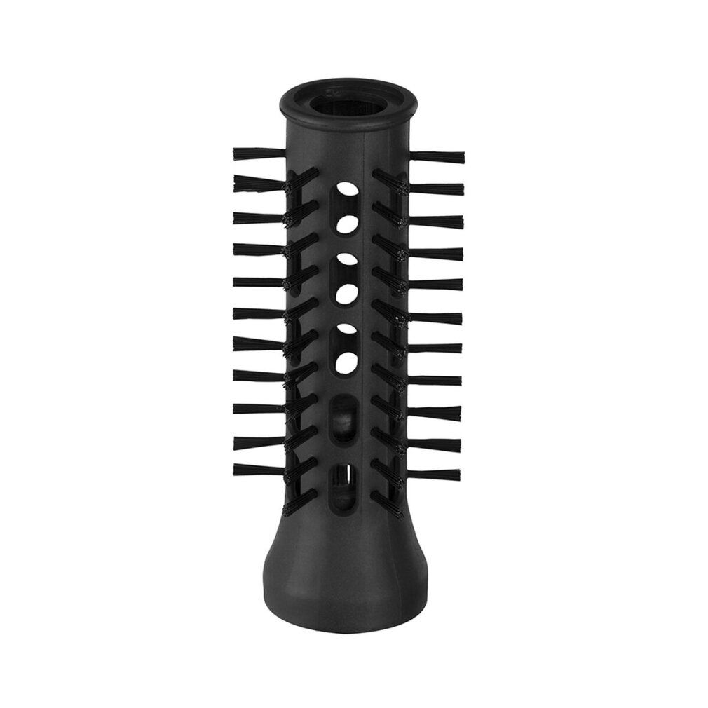 Schwarzer Bürstenaufsatz für den Haarstyler. Zylindrische Form mit Borsten.