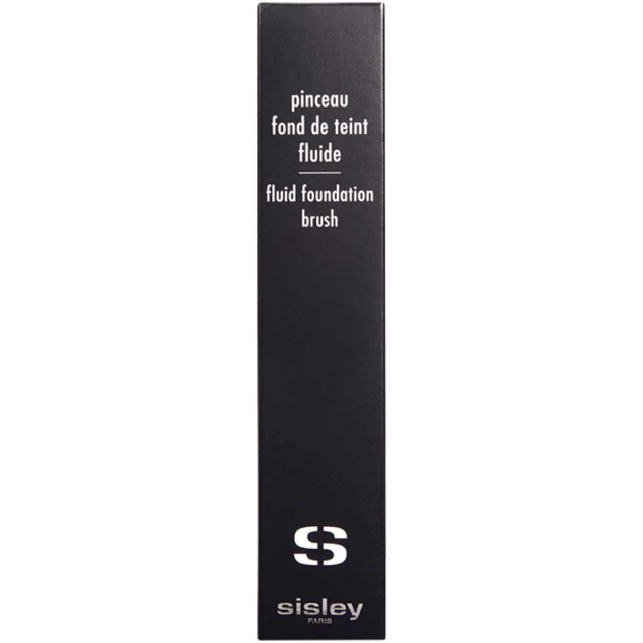 Schwarze Verpackung für Make-up-Pinsel. Text: Pinceau Fond de Teint Fluide, Fluid Foundation Brush. Sisley-Logo.