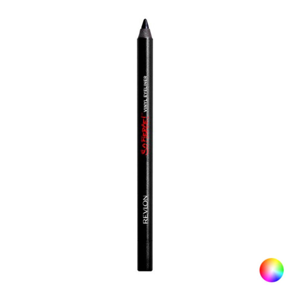 Schwarzer Revlon So Fierce Vinyl Eyeliner. Spitze, zylindrische Form. Schwarzer Stift mit roter Schrift.