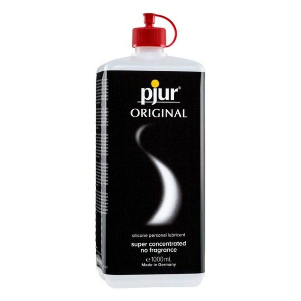 Transparente Flasche mit rotem Verschluss. Aufschrift: pjur Original, silikonbasiertes Gleitmittel, ohne Duftstoffe. 1000 ml.