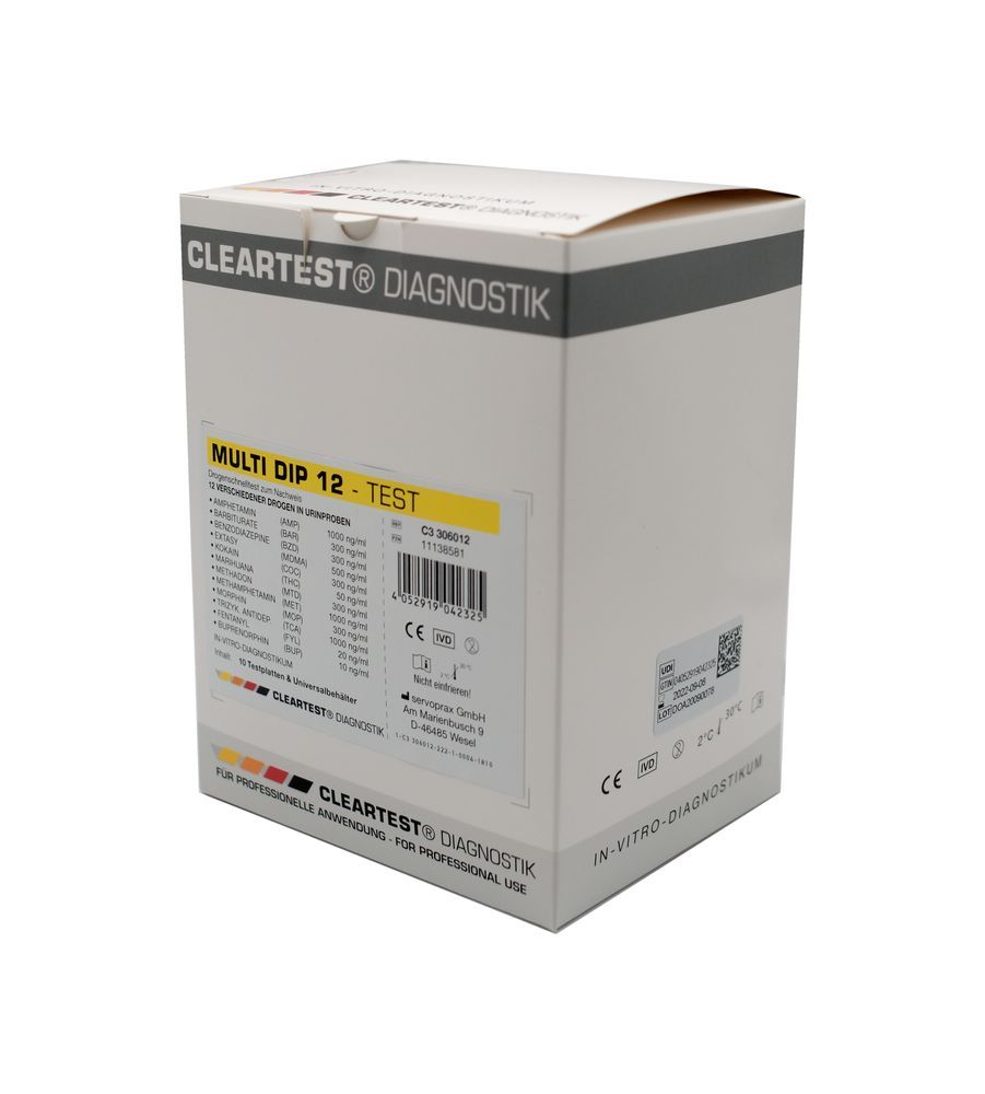 CLEARTEST Multi Dip Drogen Urintest Nachweis v. 12 Drogen in Urinproben