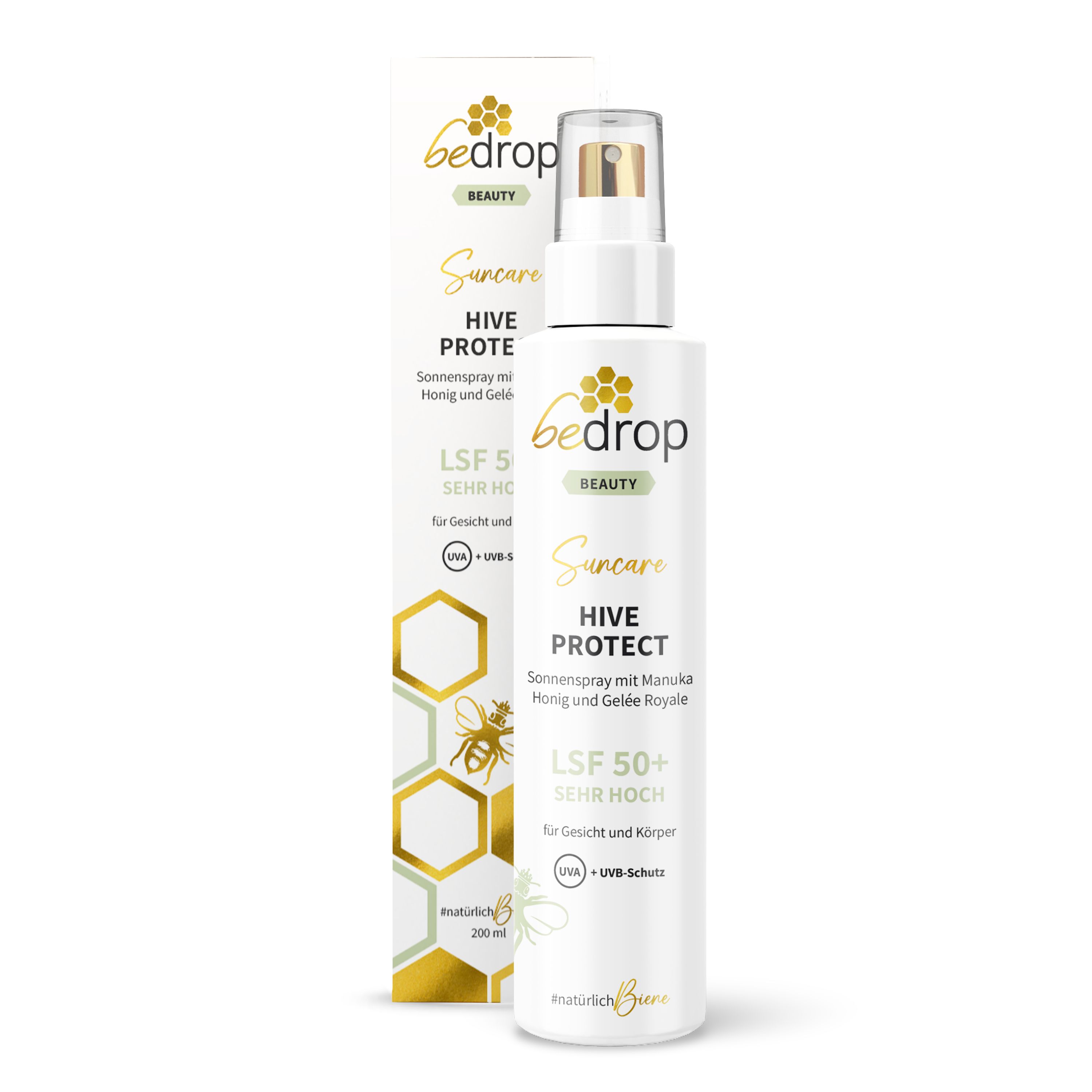 Hive Protect Lsf50+ Sonnenspray mit Manuka Honig und Gelée Royale, Sonnenschutz für Gesicht & Körper 200 ml Sonnenschutzcreme