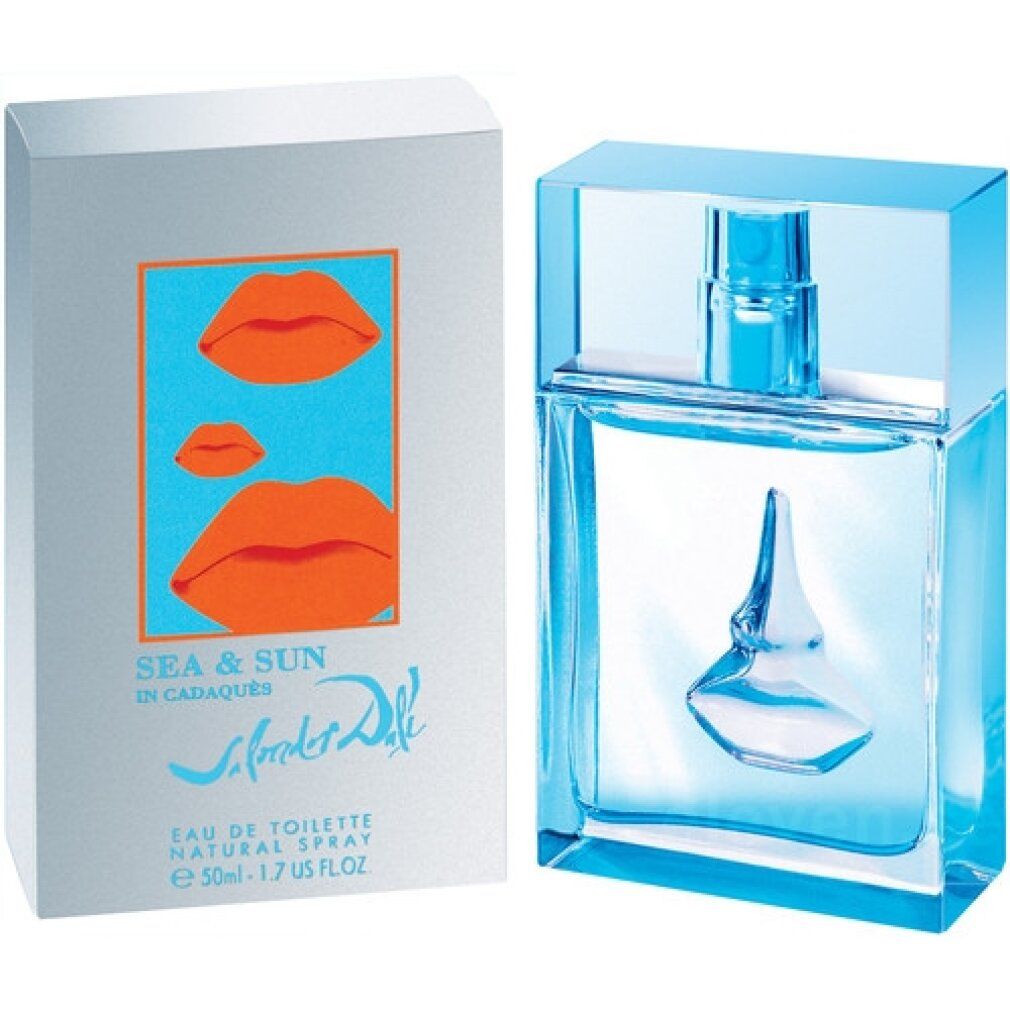 Flakon und Verpackung. Flakon rechteckig, blau, Mund-Design. Verpackung mit Lippen-Design und Schriftzug.