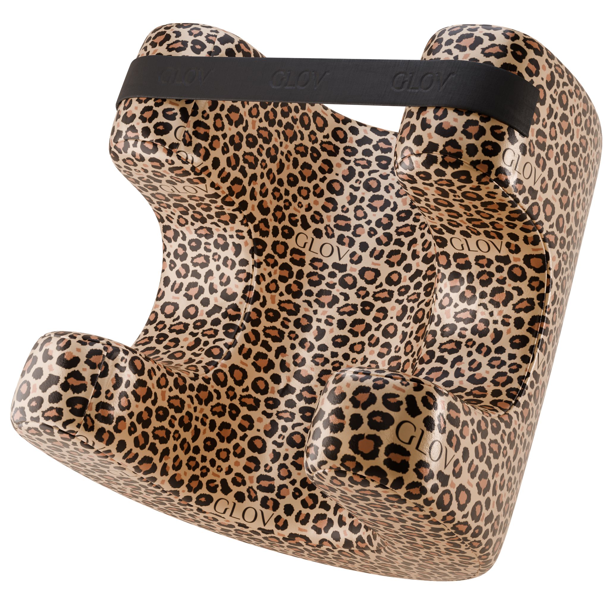 Leopard-Muster Kissen mit GLOV Logo.