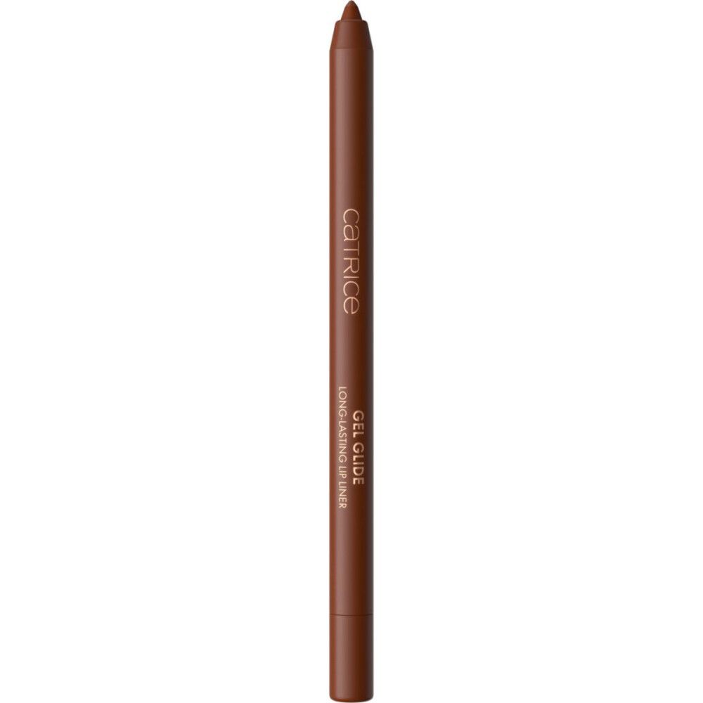 Brauner Lippenkonturenstift. Aufschrift: Catrice, Gel Glide Long-lasting Lip Liner. Spitze nach oben.