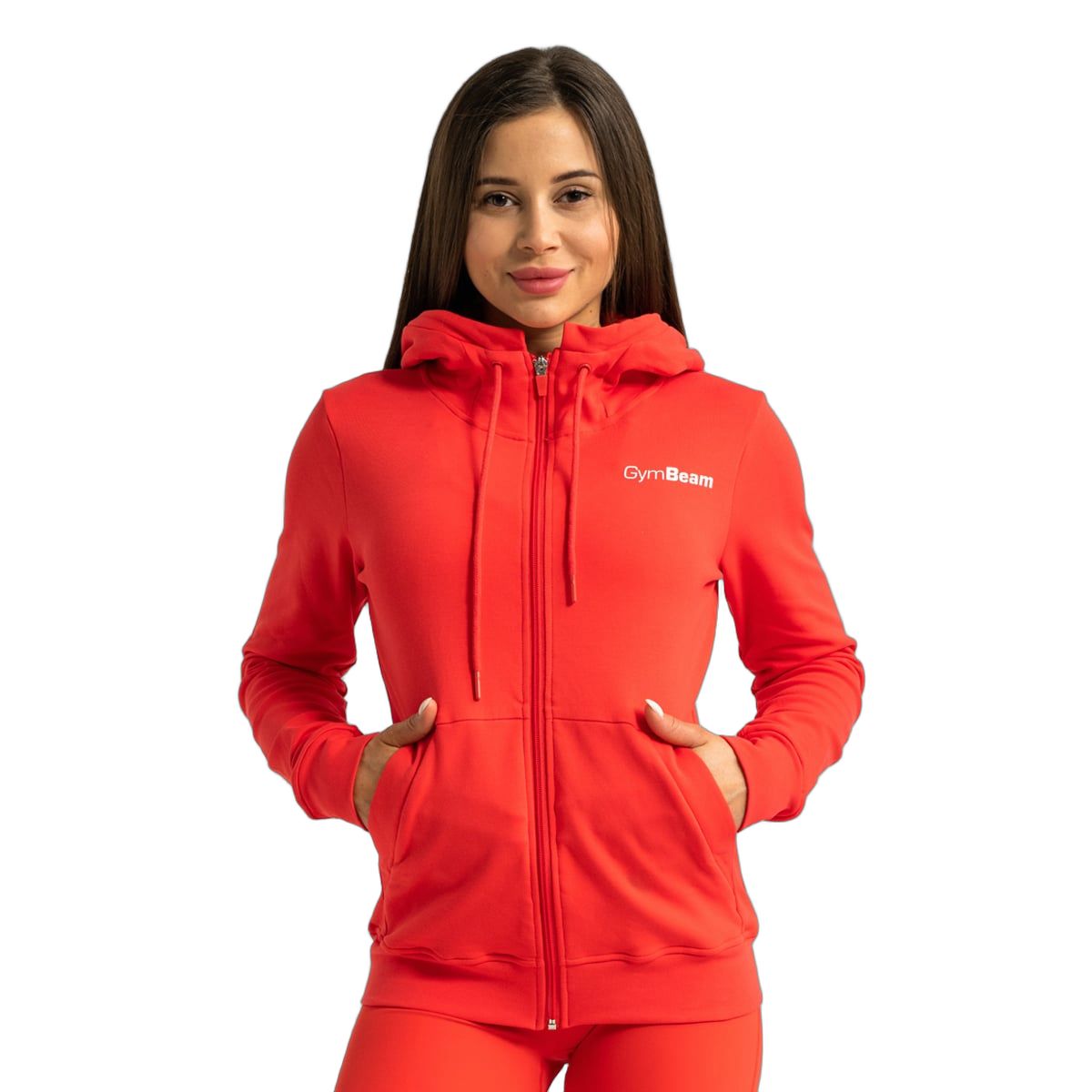 GymBeam Hoodie Damen Regular mit Kapuze und Reißverschluss Hot Red 1 St