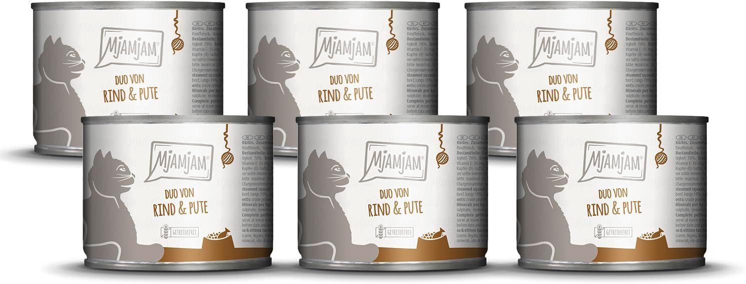 MjAMjAM - DUO von leckerem Rind & guter Pute an gedämpftem Kürbis 6x200 g Futter
