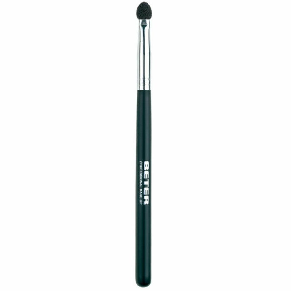 Beter Eye Shadow Applicator. Schwarzer Griff, silberne Metallhülse, schwarzer, ovaler Applikator. Text: BETER PROFESSIONAL MAKE UP.