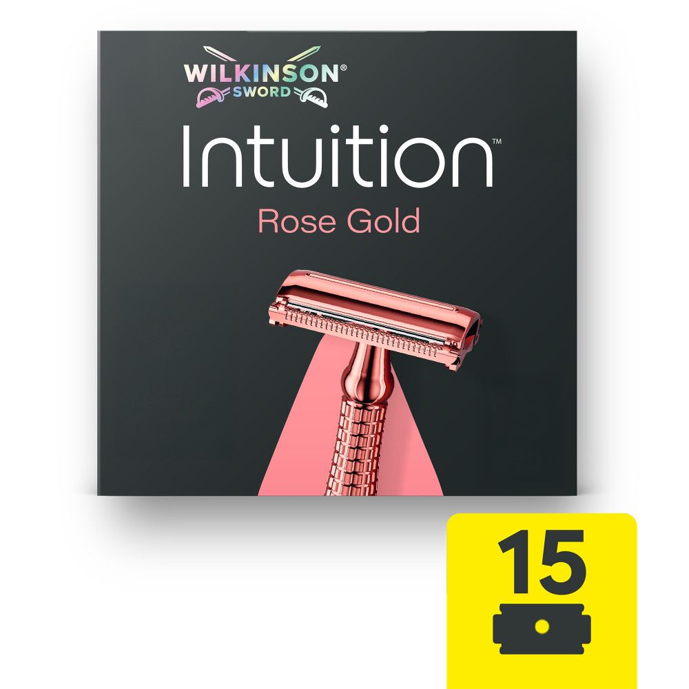 Verpackung für ein Rose Gold Rasierhobel mit 15 Klingen.