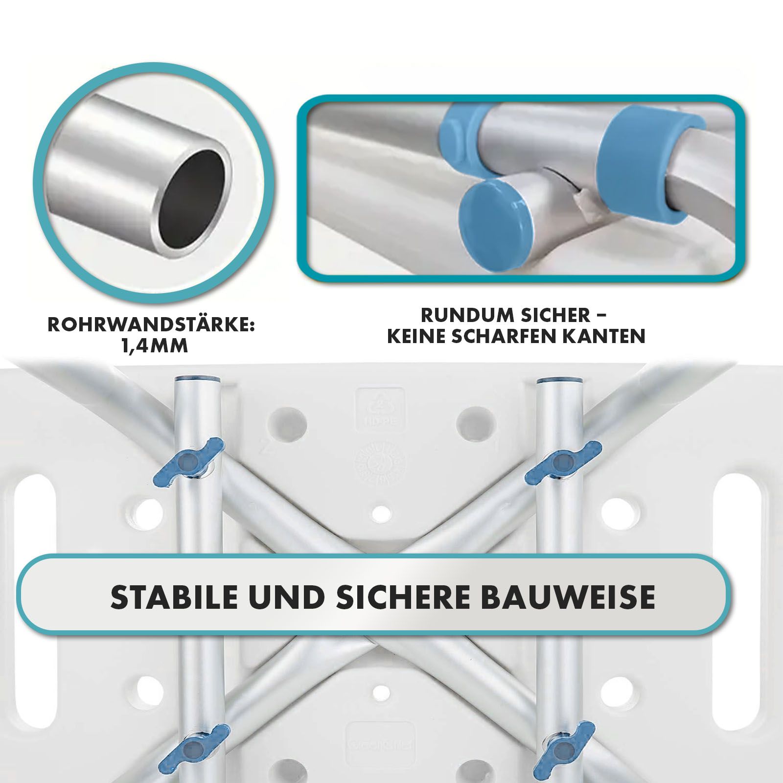 KARAT Duschhocker Jonah - Duschstuhl mit Rückenlehne - Höhenverstellbar und rutschfest bis 136 kg
