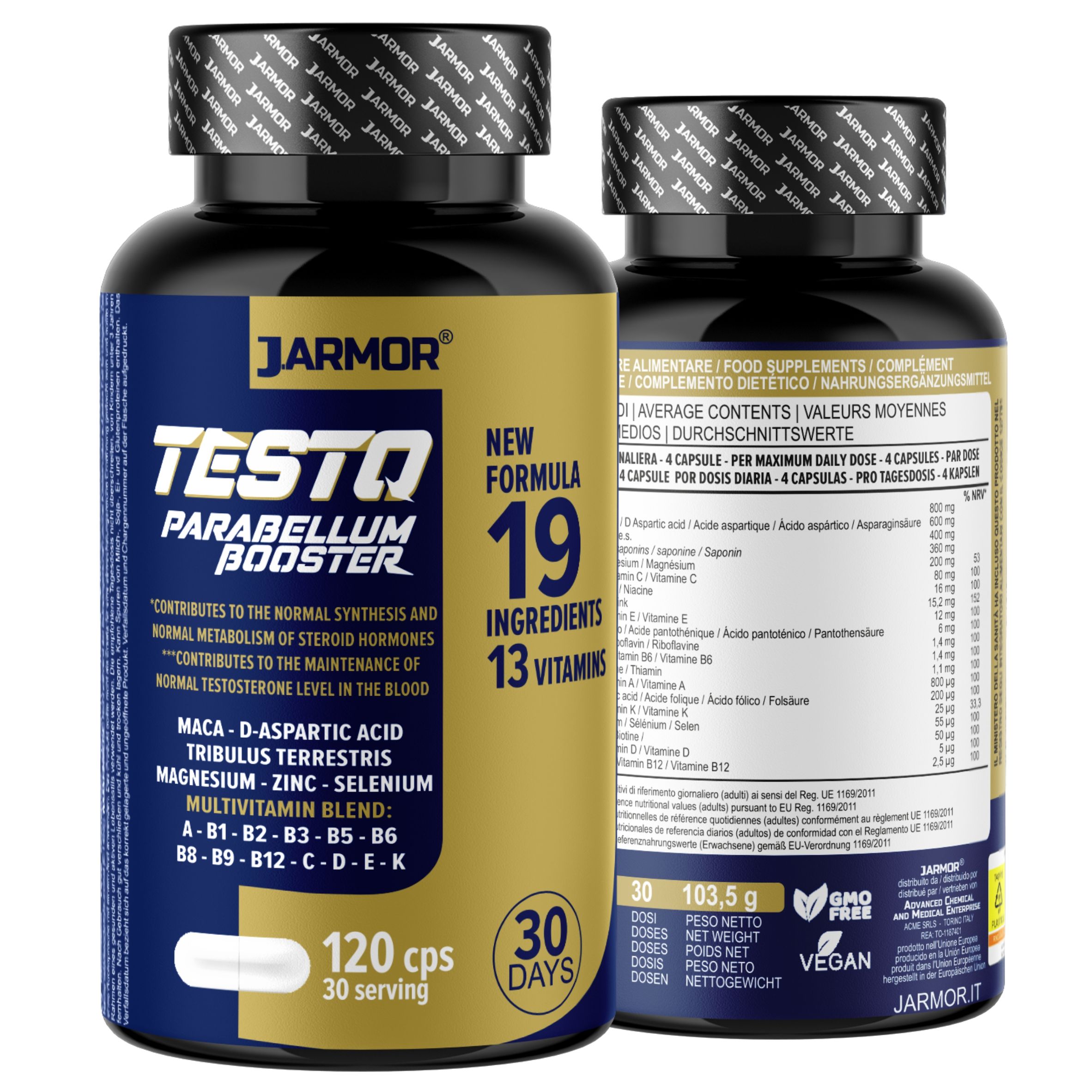 Testo Booster Uomo 19 Ingredienti – Maca Tribulus Zinco Testosterone 120 Caps