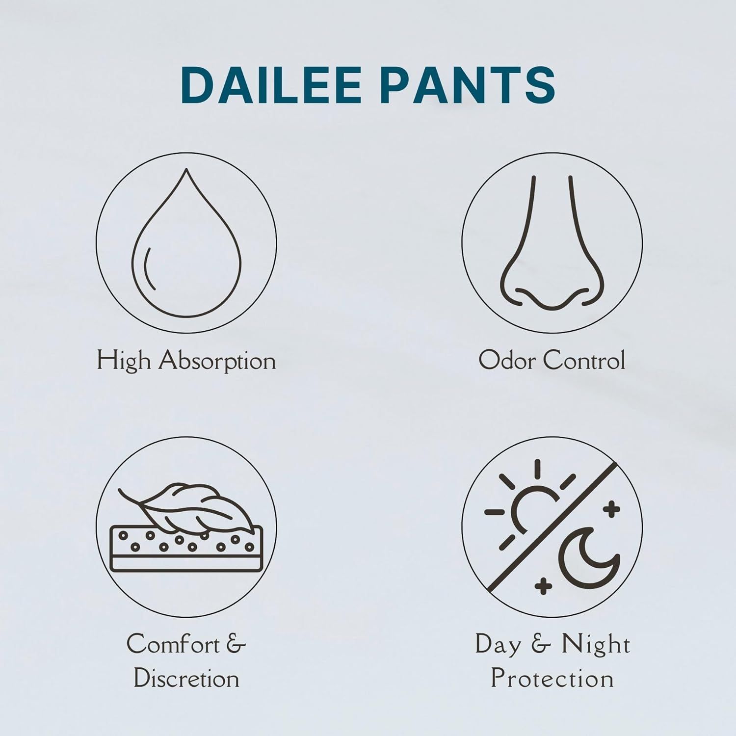 Dailee Pants Icons: Hohe Absorption, Geruchskontrolle, Komfort, Tag/Nacht.