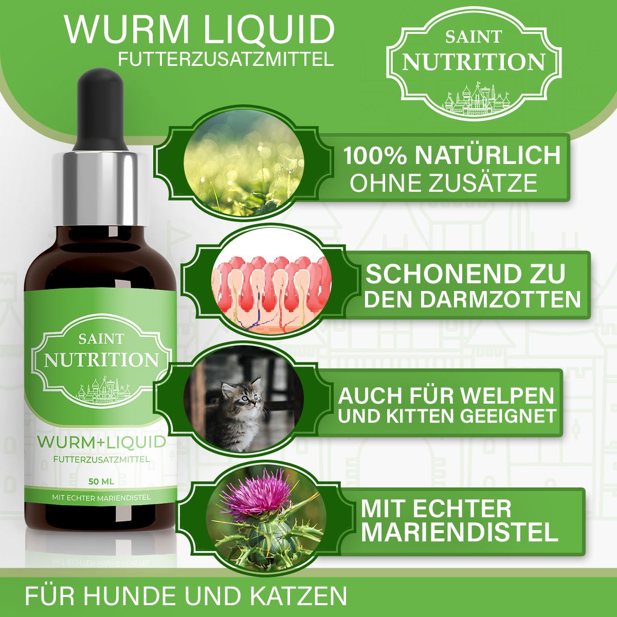 Saint Nutrition® | Wurm + Liquid Wurmmittel für Hund & Katze 50 ml Öl