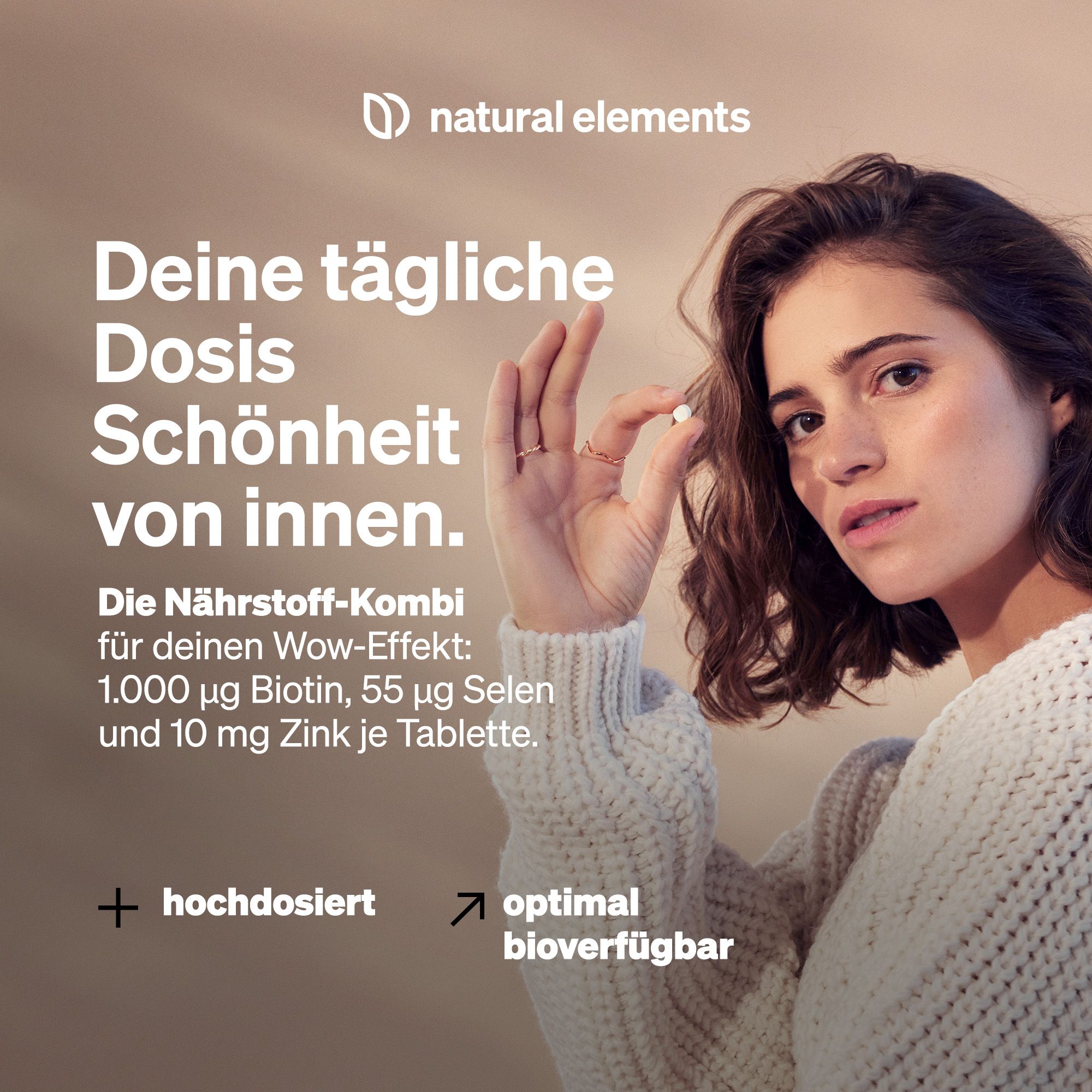 natural elements Biotin, Selen & Zink – Haut, Haare & Nägel – 365 Tabletten – Ohne Magnesiumstearat