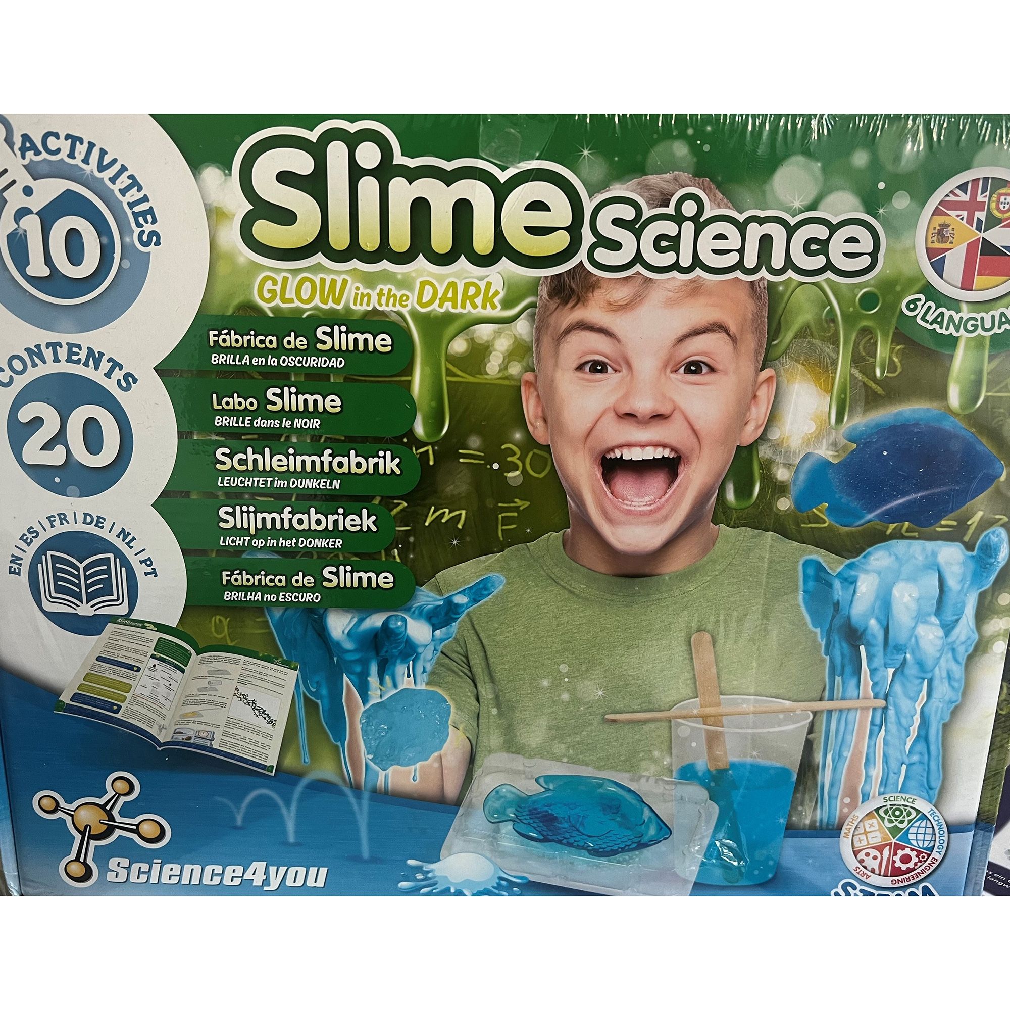 Science4you 80002879 Selber Slime Set, Dunkeln Leuchtender Schleim, Chemielabor