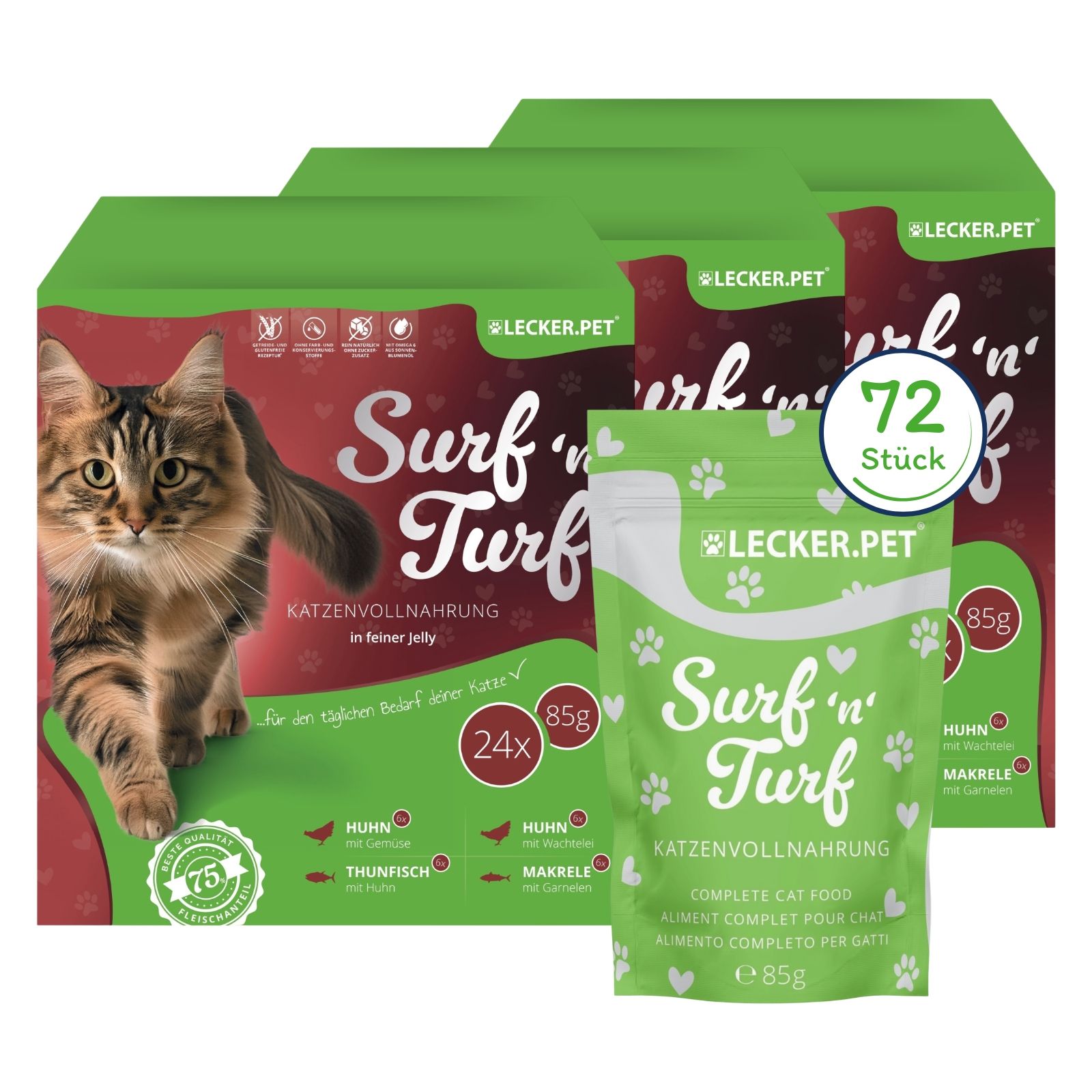 Lecker.Pet® Surf'n'Turf Pouches Katzenfutter in feiner Jelly Nassfutter 4er Mix Multipack 6,12 kg Nicht relevant