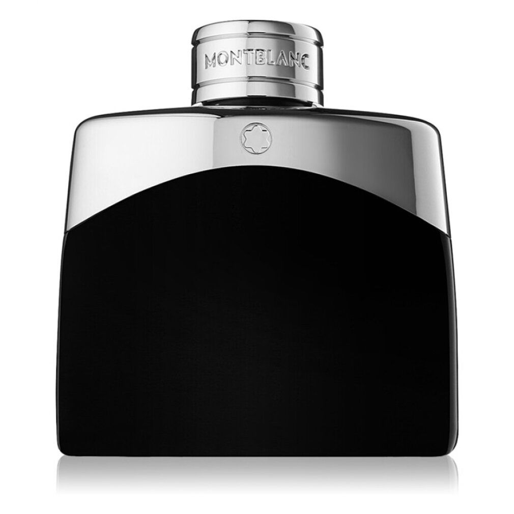 Montblanc Legend Eau de Toilette Flakon mit silbernem Verschluss und Montblanc-Logo.