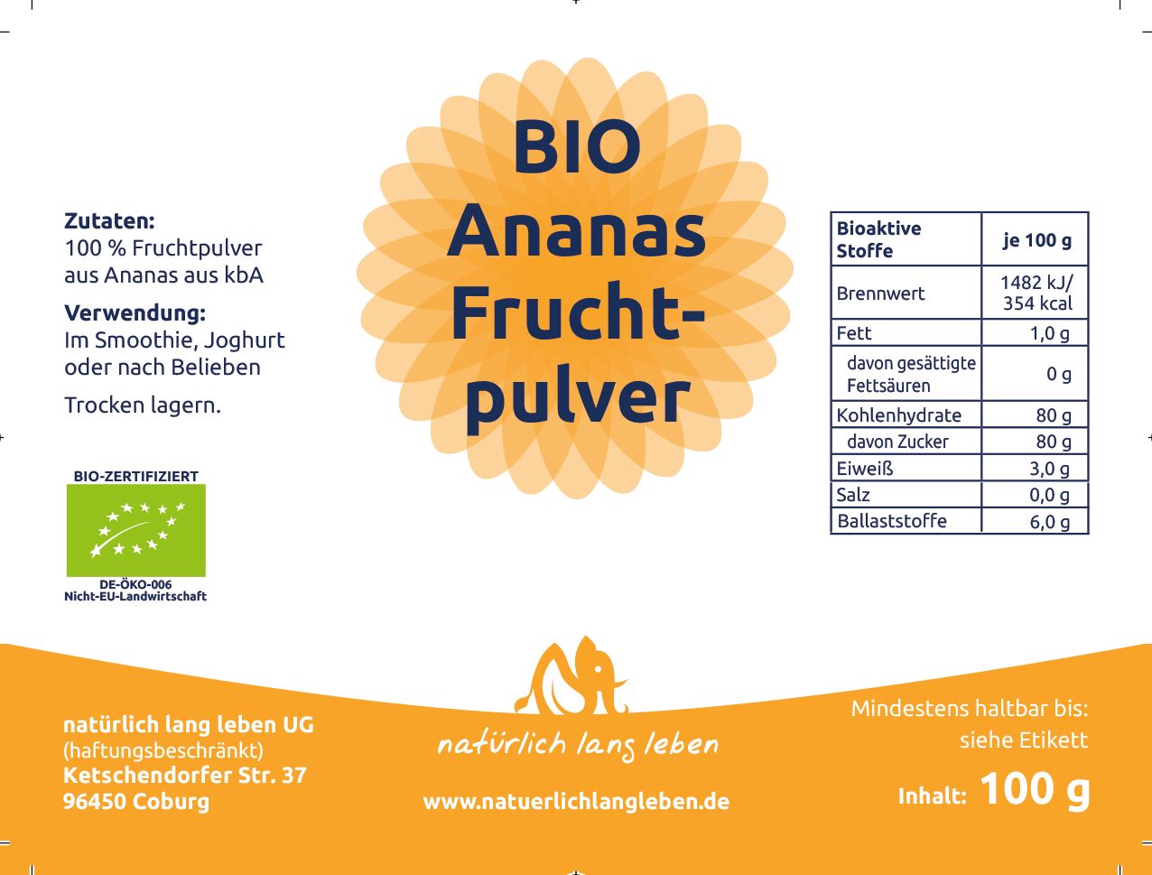 natürlich lang leben BIO Ananas Fruchtpulver 100 g Pulver