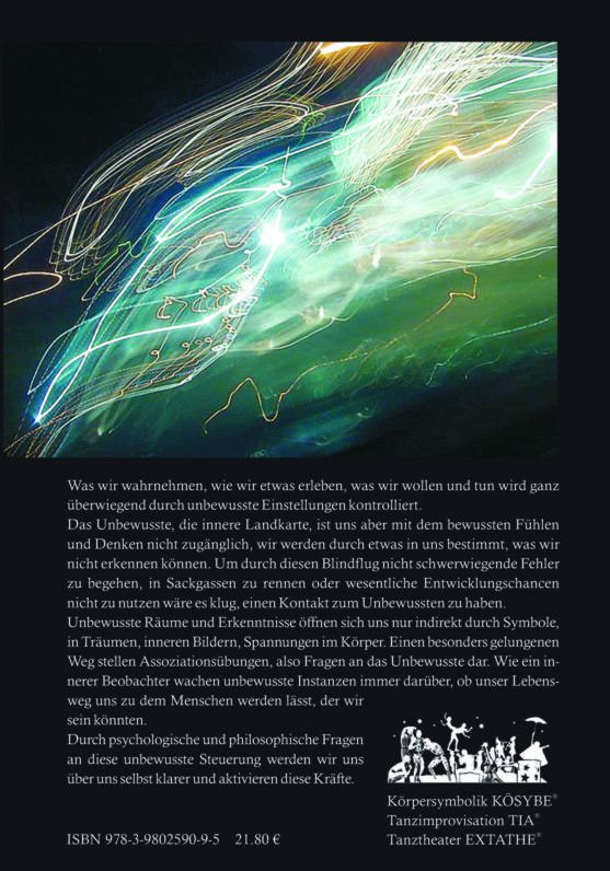 Buchrückseite mit Text. Titel: Körpersymbolik KOSYBE. Tanzimprovisation 11A. EXTATHE. ISBN-Nummer und Preis.