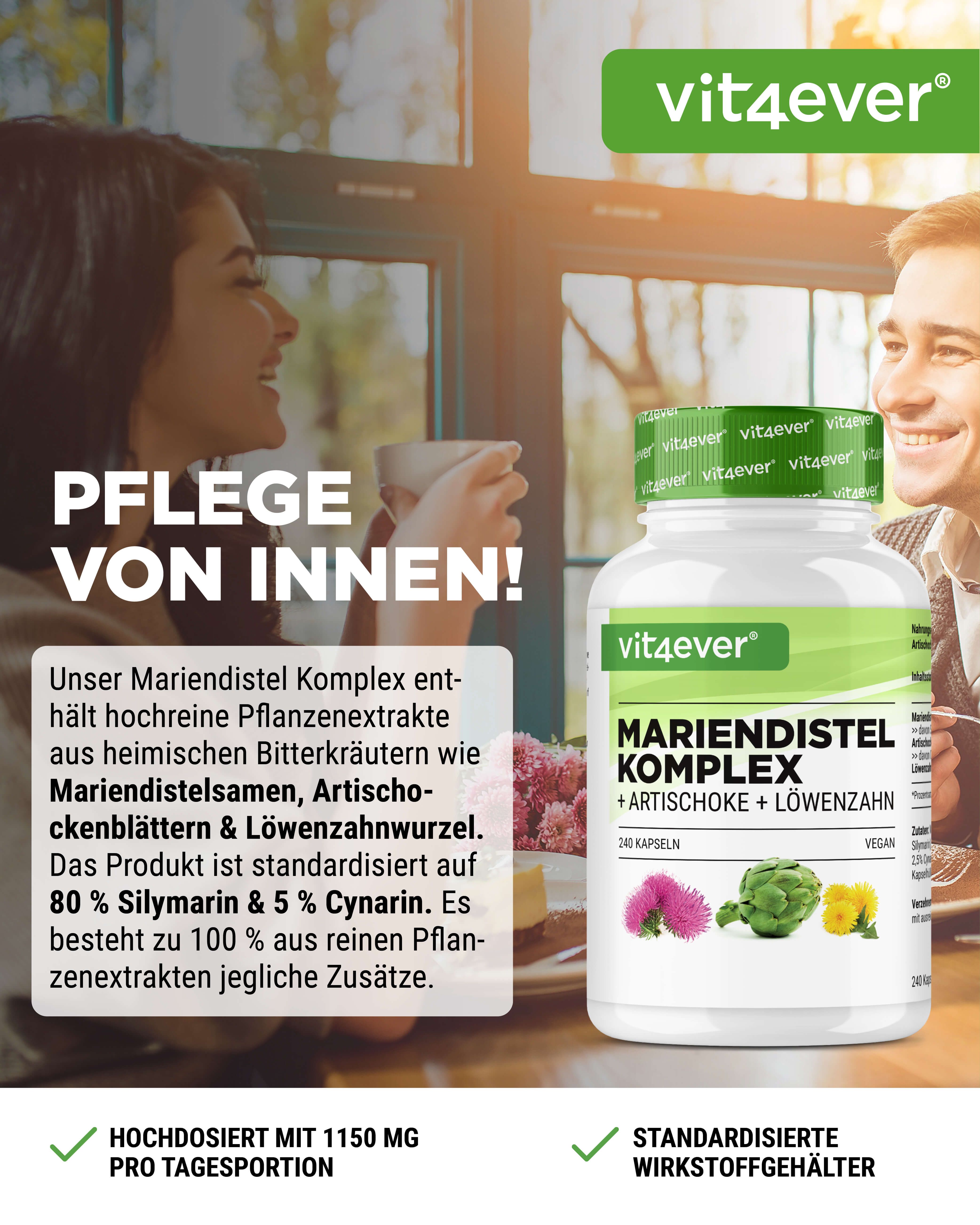 Vit4ever Mariendistel Artischocken Löwenzahn Komplex 240 St