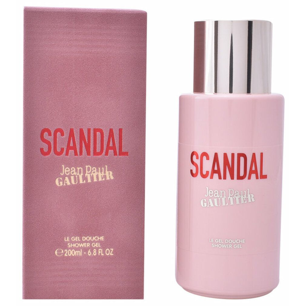 Rosa Flasche und Karton. Aufschrift: SCANDAL, Jean Paul Gaultier, Le Gel Douche, 200ml - 6.8 fl oz.