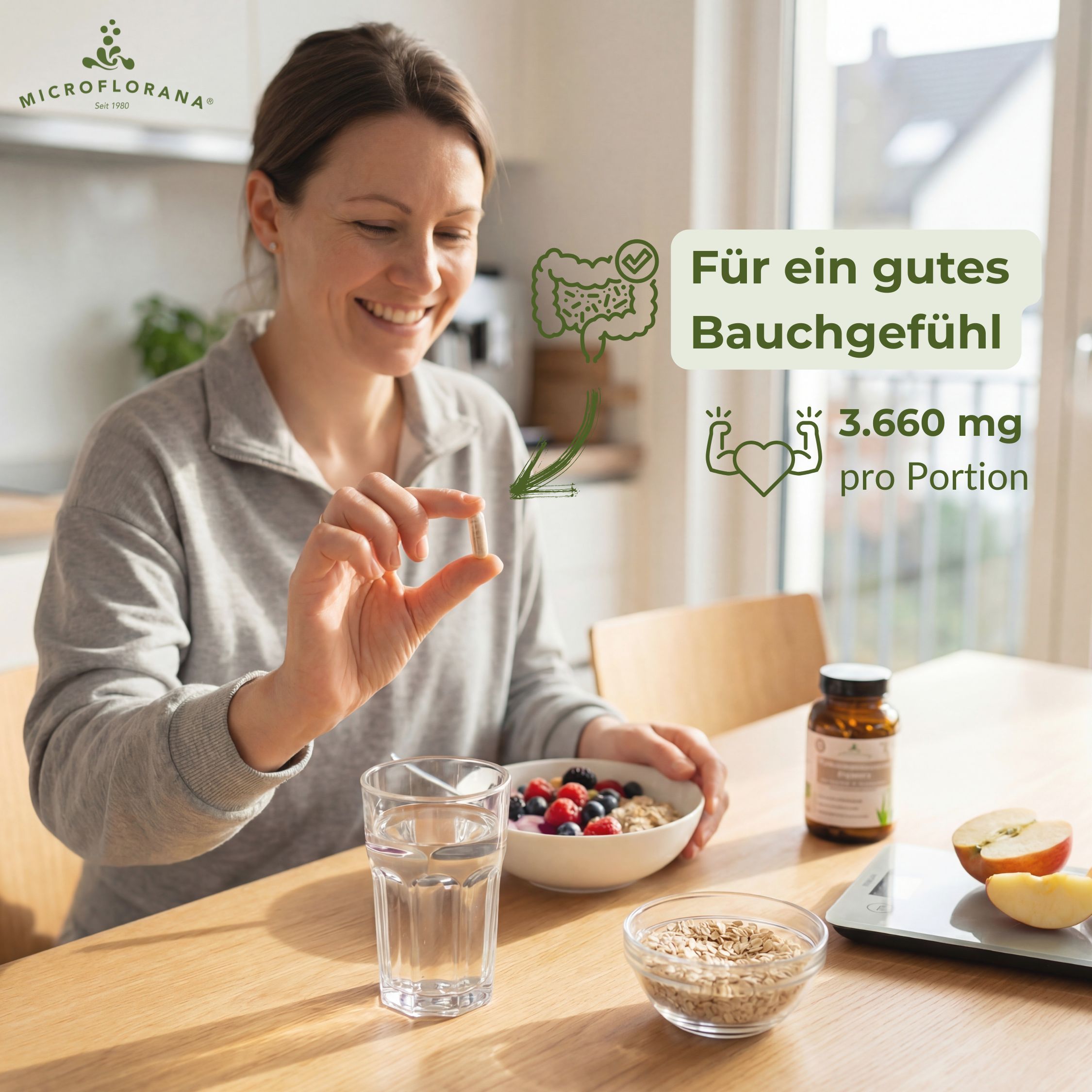 MICROFLORANA® Flohsamenschalen Kapseln hochdosiert - Natürliche Ballaststoffe - Vegan - im Glas