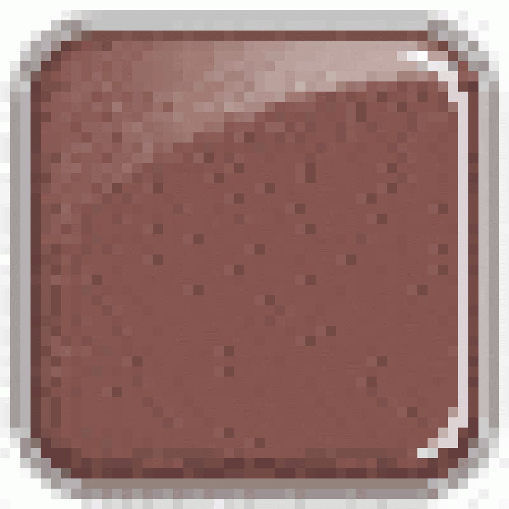 Quadratische, glänzende, braune Lippenstift-Farbe. Umrandung in hellgrau.