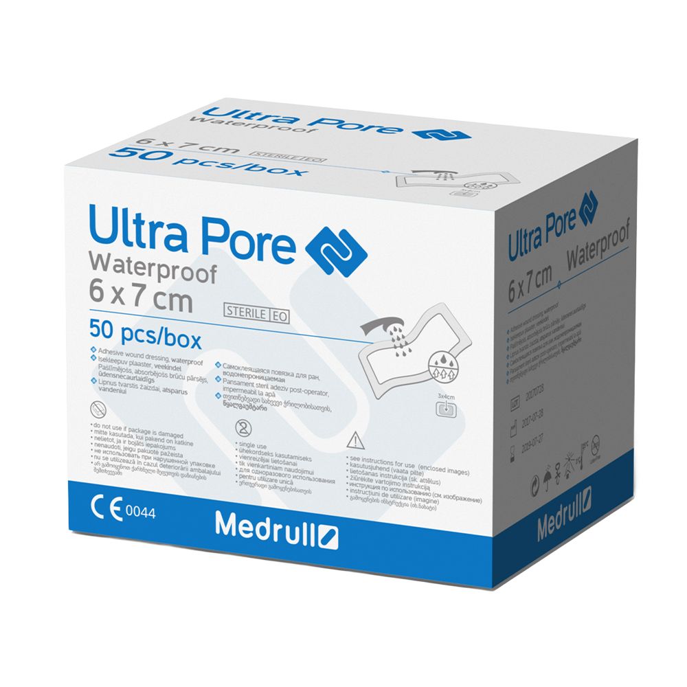 Medrull Ultra Pore Waterproof steriler, selbstklebender Wundverband / Wund-Pflaster 6 x7 cm Großpack 50 St Pflaster