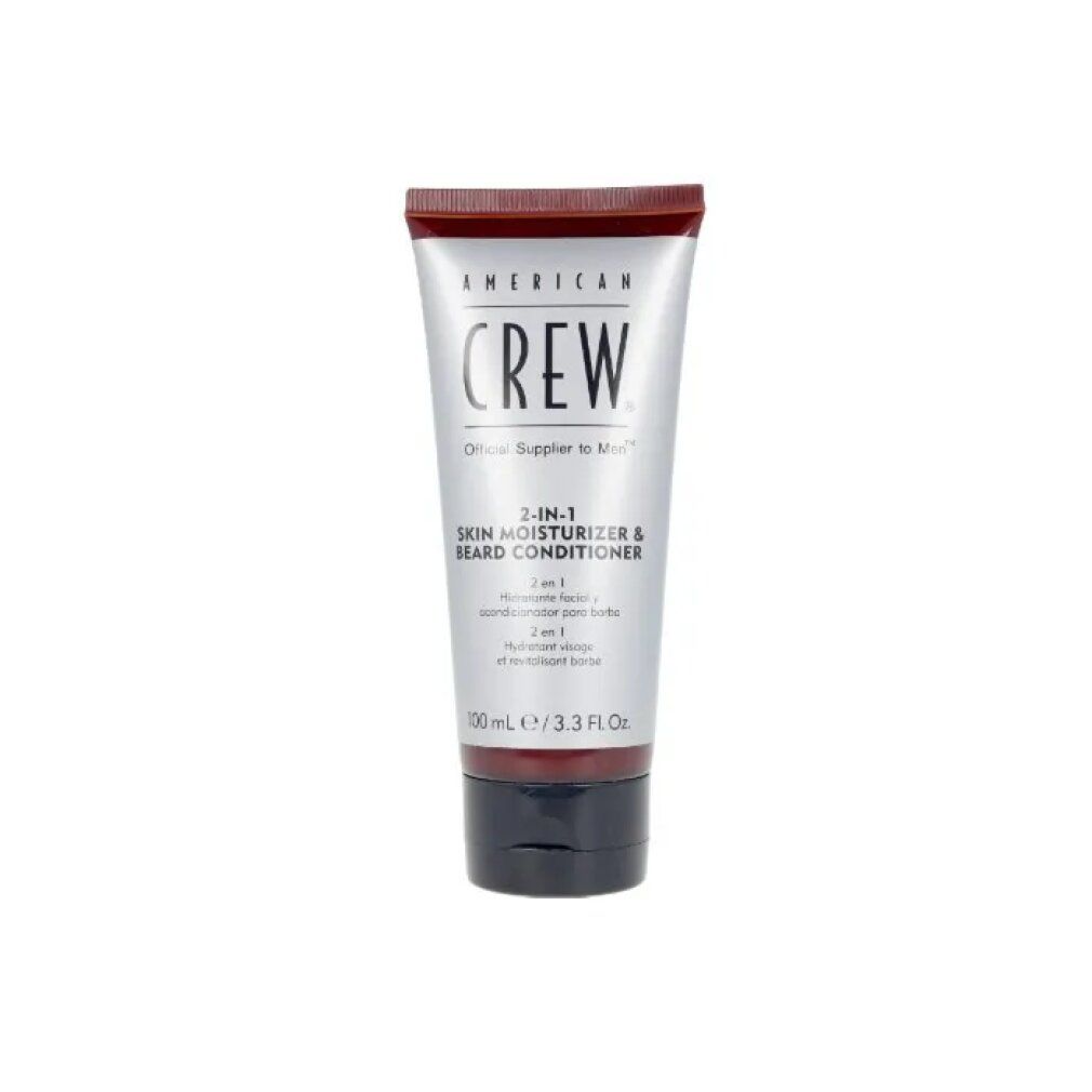 Tube mit Produktaufdruck. Text: AMERICAN CREW, 2-in-1 Skin Moisturizer & Beard Conditioner. 100 ml / 3.3 Fl. Oz.