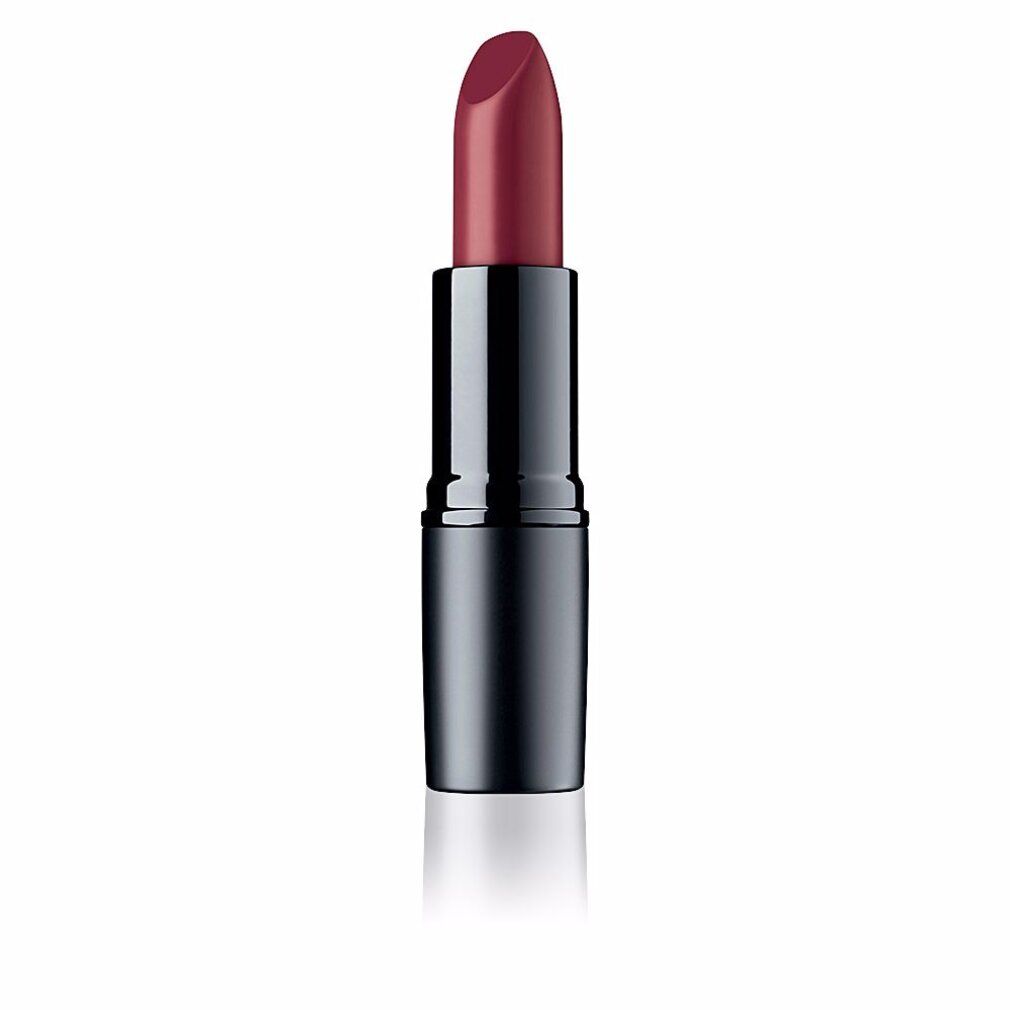 Lippenstift mit dunkelroter Spitze und schwarzem Gehäuse. Geöffnet, sichtbar.