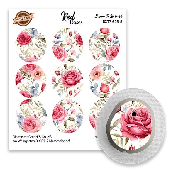 Diasticker® Dexcom G7 Stickerset 'Red Roses' 9 St