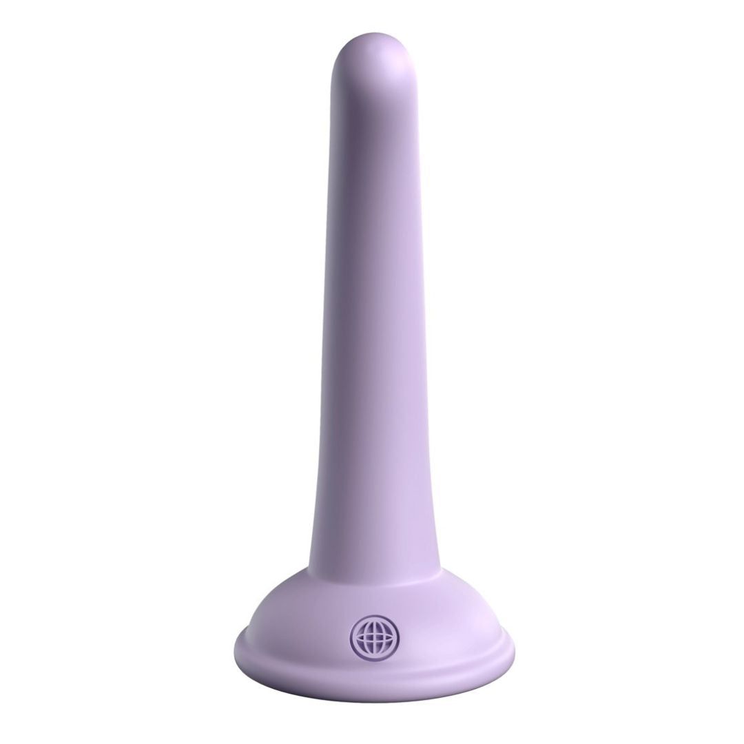 Helllila Dildo. Zylindrische Form mit abgerundeter Spitze und breiter Basis. Basis mit Logo. Glatte Oberfläche.