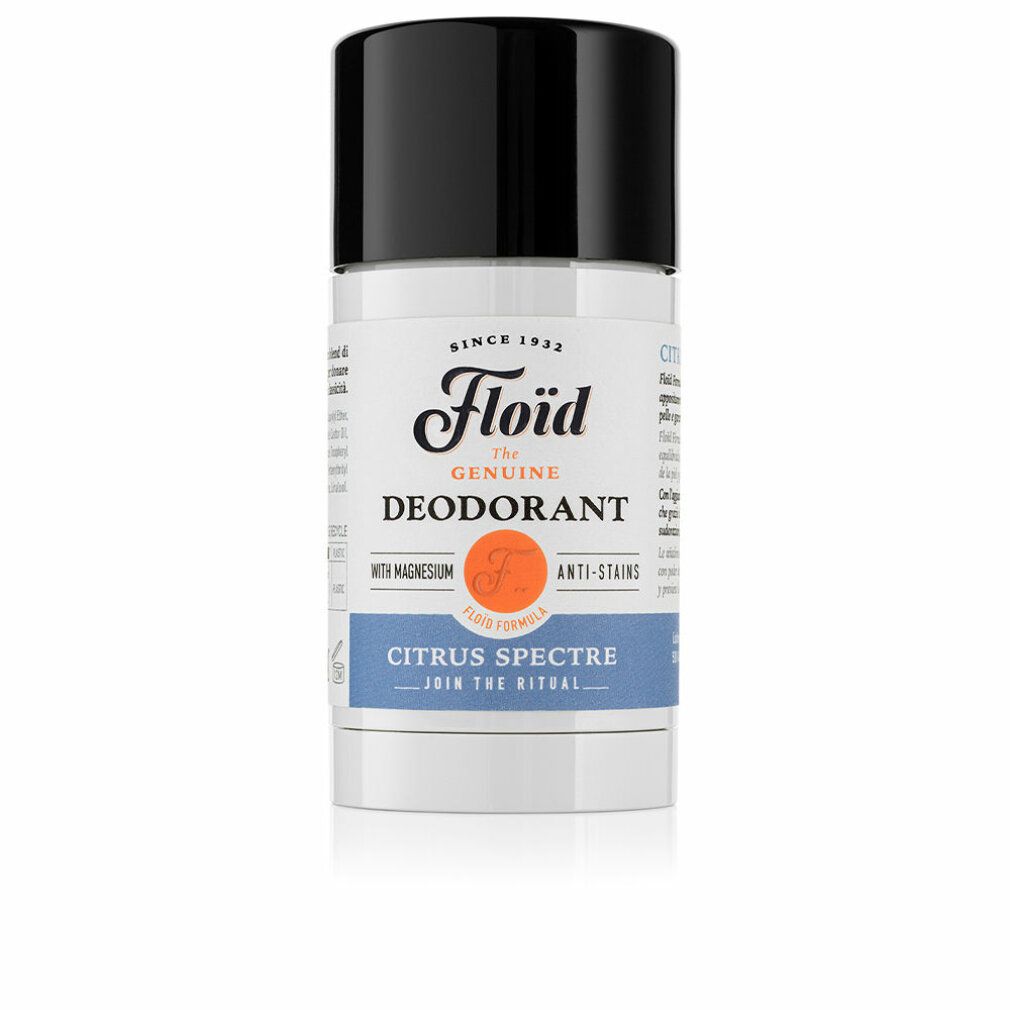 Zylinderförmiger Deodorant-Stick mit schwarzem Deckel. Aufschrift: Floïd, The Genuine Deodorant, Citrus Spectre.