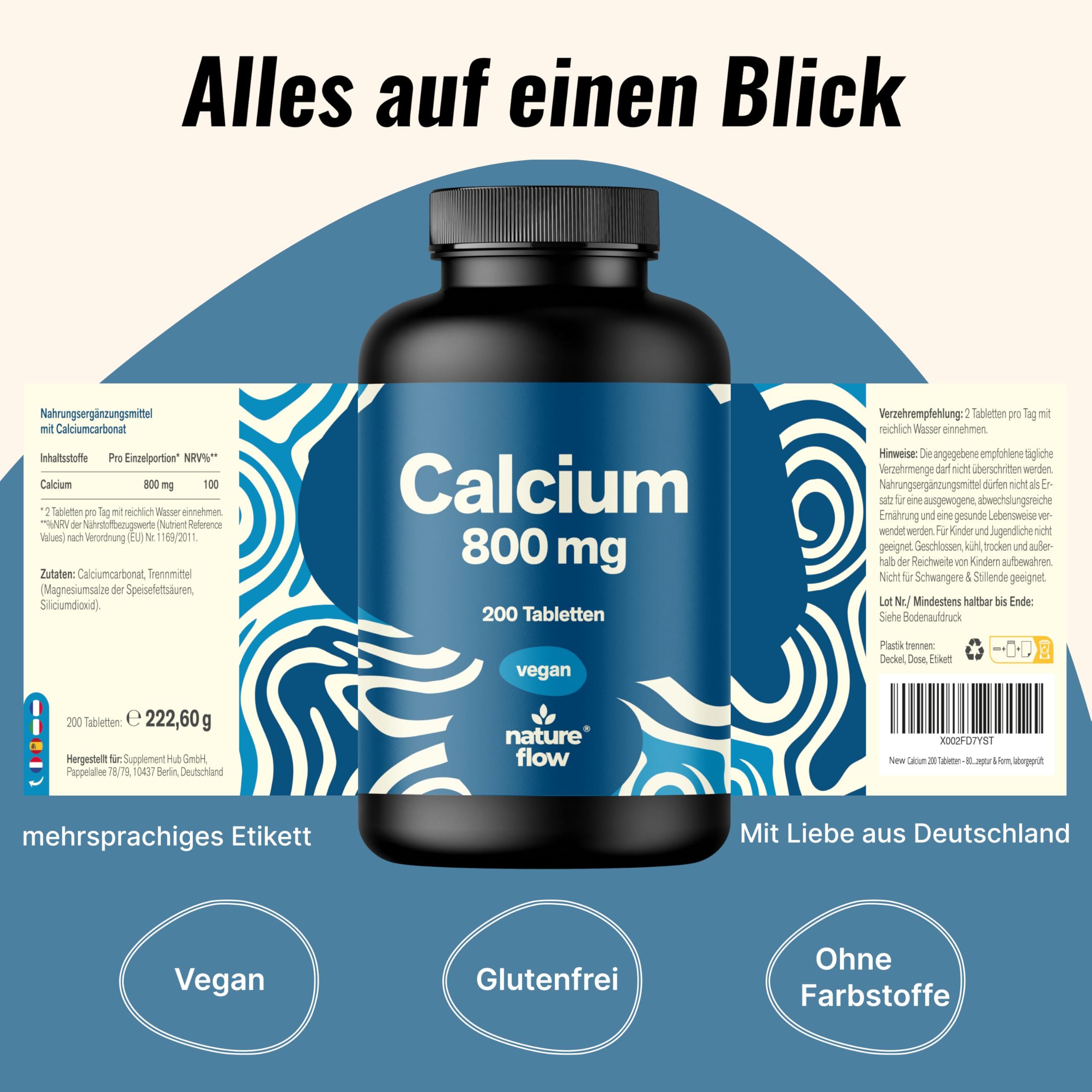 Calcium Hochdosiert - 200 Tabletten - 100 Tage Vorrat - Nature Flow